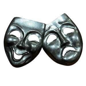 Silver thespian mask brooch vintage 1988 Seagull Pewter Canada collectible pin